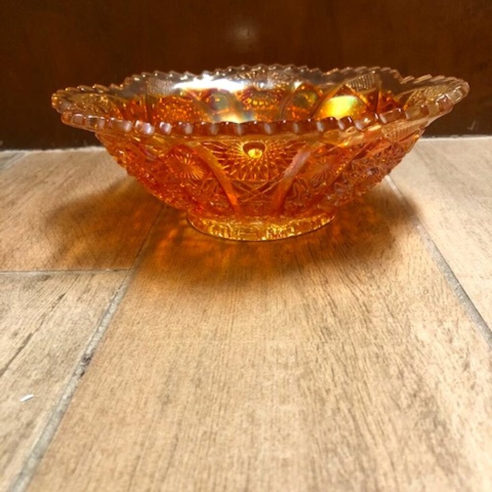 Vintage marigold Arch Carnival Glass Bowl